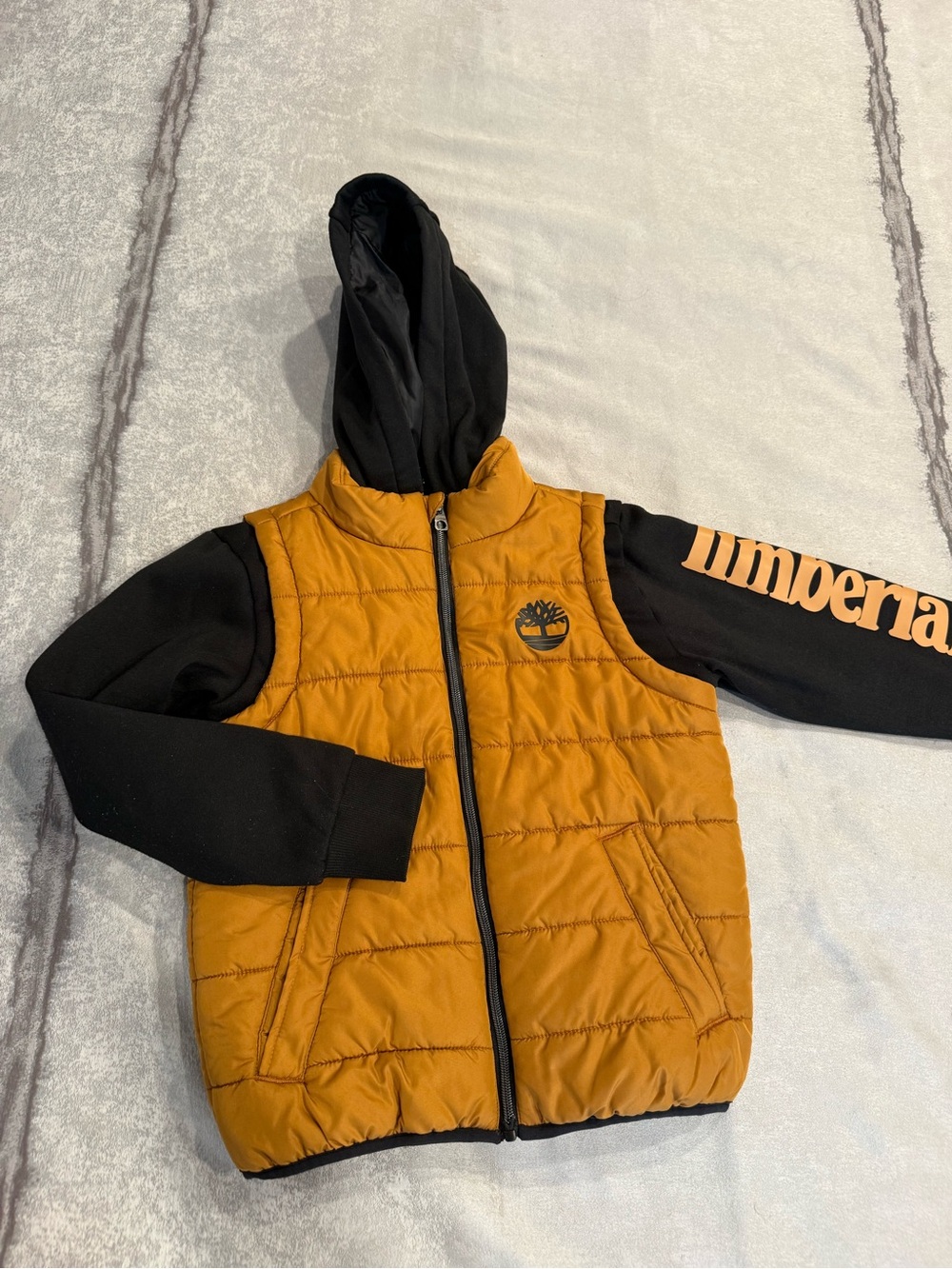 Kids’ Timberland Hooded Puffer Vest Jacket - Mustard & Black
